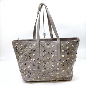 JIMMY CHOO Metallic Calfskin Small Sofia Star Studded Tote Grey